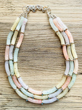 Load image into Gallery viewer, Summer Lemonade Chunky Statement Necklace, pink purple blue beaded jewelry, Multi Strand Bib clear Resin Beaded necklace yellow tube