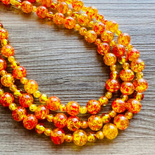 Load image into Gallery viewer, Fire Island Marigold Chunky Statement Necklace, Big beaded jewelry, multi Strand Statement Necklace, Bib necklace, yellow red orange