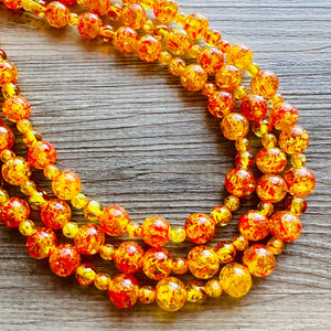 Fire Island Marigold Chunky Statement Necklace, Big beaded jewelry, multi Strand Statement Necklace, Bib necklace, yellow red orange