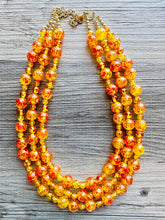 Load image into Gallery viewer, Fire Island Marigold Chunky Statement Necklace, Big beaded jewelry, multi Strand Statement Necklace, Bib necklace, yellow red orange