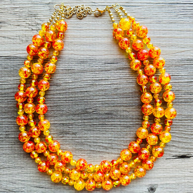 Fire Island Marigold Chunky Statement Necklace, Big beaded jewelry, multi Strand Statement Necklace, Bib necklace, yellow red orange