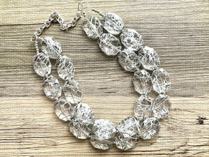 Silver Cross Country Zig Zag necklace, stunning elegant silver gray statement bib necklace, silver chain