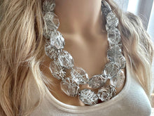 Load image into Gallery viewer, Silver Cross Country Zig Zag necklace, stunning elegant silver gray statement bib necklace, silver chain