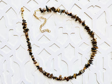 Load image into Gallery viewer, Tiger’s Eye GemStone Chunky Statement Necklace, striped gem necklace, long gem jewelry beaded agate champagne pendant brown black