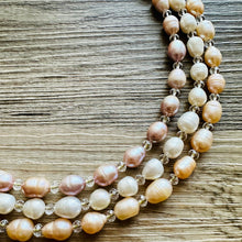 Load image into Gallery viewer, Freshwater Pearl &amp; Crystal Jewelry necklace, bridesmaid jewelry, coral wedding, lavender cream peach necklace gold single strand