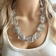 Load image into Gallery viewer, Silver Cross Country Zig Zag necklace, stunning elegant silver gray statement bib necklace, 1 single strand silver chain