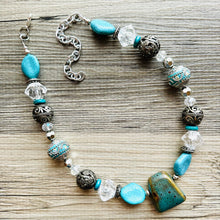 Load image into Gallery viewer, Natural Clay Beaded 1 strand Statement Necklace, Chunky Bib Single Jewelry stone jewelry, gemstone layering blue navy