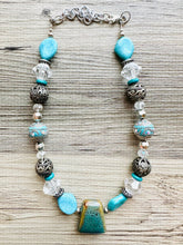 Load image into Gallery viewer, Natural Clay Beaded 1 strand Statement Necklace, Chunky Bib Single Jewelry stone jewelry, gemstone layering blue navy