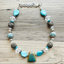 Load image into Gallery viewer, Natural Clay Beaded 1 strand Statement Necklace, Chunky Bib Single Jewelry stone jewelry, gemstone layering blue navy