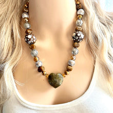 Load image into Gallery viewer, Natural labradorite Beaded 1 strand Statement Necklace, Chunky Bib Single Jewelry stone jewelry, gemstone layering brown silver gray
