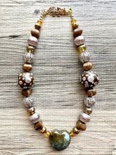 Load image into Gallery viewer, Natural labradorite Beaded 1 strand Statement Necklace, Chunky Bib Single Jewelry stone jewelry, gemstone layering brown silver gray