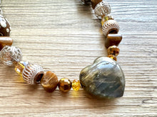 Load image into Gallery viewer, Natural labradorite Beaded 1 strand Statement Necklace, Chunky Bib Single Jewelry stone jewelry, gemstone layering brown silver gray
