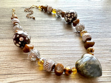 Load image into Gallery viewer, Natural labradorite Beaded 1 strand Statement Necklace, Chunky Bib Single Jewelry stone jewelry, gemstone layering brown silver gray