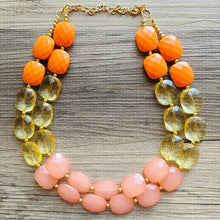 Load image into Gallery viewer, Last Summer Sunset Yellow Orange Coral Pink Chunky Statement Necklace, Big beaded jewelry, multi strand yellow jewelry earrings