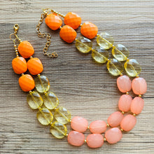 Load image into Gallery viewer, Last Summer Sunset Yellow Orange Coral Pink Chunky Statement Necklace, Big beaded jewelry, multi strand yellow jewelry earrings