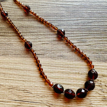 Load image into Gallery viewer, Chocolate Jewel Statement Necklace, Chunky 1 Strand Jewelry, silver necklace, brown bib beaded necklace thick collar bead metal