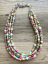 Load image into Gallery viewer, Blush Pink Jubilee Rainbow 5 strand Beaded Necklace, Colorful Jewelry, Chunky statement necklace, big beaded pearl, jewelry fall confetti