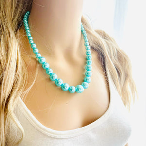 Turquoise Graduated Necklace, 1 strand jewelry, round beaded chunky statement necklace, blue necklace, light blue jewelry, formal drop long