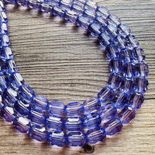 Load image into Gallery viewer, Purple Lavender Chunky Statement Necklace, Big beaded jewelry, 3 Strand Statement Necklace, Bib necklace, transparent wedding