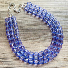 Load image into Gallery viewer, Purple Lavender Chunky Statement Necklace, Big beaded jewelry, 3 Strand Statement Necklace, Bib necklace, transparent wedding