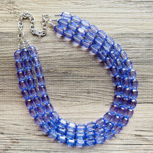 Load image into Gallery viewer, Purple Lavender Chunky Statement Necklace, Big beaded jewelry, 3 Strand Statement Necklace, Bib necklace, transparent wedding