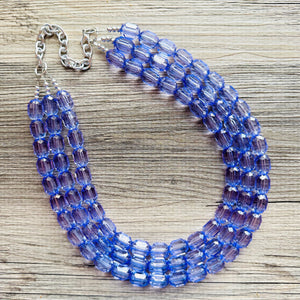 Purple Lavender Chunky Statement Necklace, Big beaded jewelry, 3 Strand Statement Necklace, Bib necklace, transparent wedding