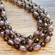 Load image into Gallery viewer, Deep Gray Chunky Statement Necklace, Big beaded jewelry, Gray 3 Strand Statement Necklace, Bib necklace winter resin cream gunmetal