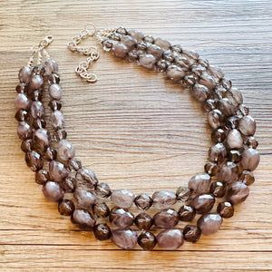 Deep Gray Chunky Statement Necklace, Big beaded jewelry, Gray 3 Strand Statement Necklace, Bib necklace winter resin cream gunmetal