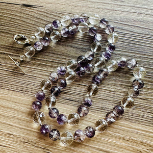 Clear & Gray Jewel Statement Necklace, Chunky 1 Strand Jewelry, silver necklace, purple long bib beaded necklace thick collar bead metal