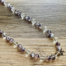 Load image into Gallery viewer, Clear &amp; Gray Jewel Statement Necklace, Chunky 1 Strand Jewelry, silver necklace, purple long bib beaded necklace thick collar bead metal