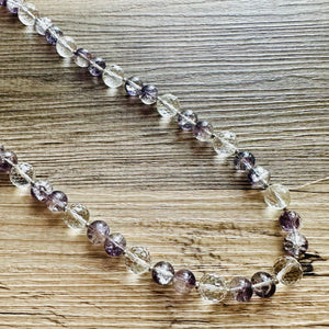 Clear & Gray Jewel Statement Necklace, Chunky 1 Strand Jewelry, silver necklace, purple long bib beaded necklace thick collar bead metal