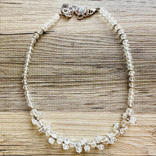 Load image into Gallery viewer, Clear Cluster Jewel Statement Necklace, Chunky 1 Strand Jewelry, silver necklace, layering long bib beaded necklace thick collar bead metal