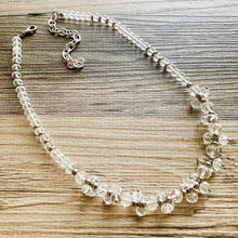 Load image into Gallery viewer, Clear Cluster Jewel Statement Necklace, Chunky 1 Strand Jewelry, silver necklace, layering long bib beaded necklace thick collar bead metal