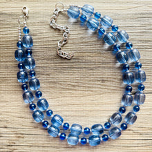 Load image into Gallery viewer, Daydream Blue Statement Necklace, chunky bib beaded jewelry, Periwinkle royal blue necklace, dark blue beaded acrylic gray silver aqua