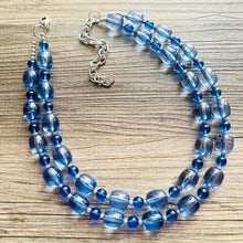 Load image into Gallery viewer, Daydream Blue Statement Necklace, chunky bib beaded jewelry, Periwinkle royal blue necklace, dark blue beaded acrylic gray silver aqua