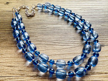 Load image into Gallery viewer, Daydream Blue Statement Necklace, chunky bib beaded jewelry, Periwinkle royal blue necklace, dark blue beaded acrylic gray silver aqua