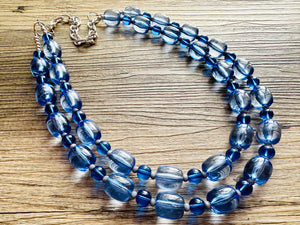 Daydream Blue Statement Necklace, chunky bib beaded jewelry, Periwinkle royal blue necklace, dark blue beaded acrylic gray silver aqua