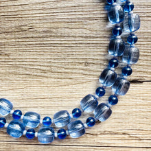 Load image into Gallery viewer, Daydream Blue Statement Necklace, chunky bib beaded jewelry, Periwinkle royal blue necklace, dark blue beaded acrylic gray silver aqua