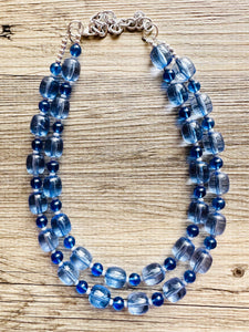 Daydream Blue Statement Necklace, chunky bib beaded jewelry, Periwinkle royal blue necklace, dark blue beaded acrylic gray silver aqua