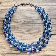 Load image into Gallery viewer, Daydream Blue Statement Necklace, chunky bib beaded jewelry, Periwinkle royal blue necklace, dark blue beaded acrylic gray silver aqua
