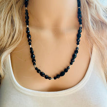 Load image into Gallery viewer, Black &amp; silver Jewel Statement Necklace, Chunky 1 Strand Jewelry, silver necklace, gunmetal bib beaded necklace thick collar bead layering