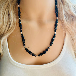 Black & silver Jewel Statement Necklace, Chunky 1 Strand Jewelry, silver necklace, gunmetal bib beaded necklace thick collar bead layering