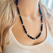 Load image into Gallery viewer, Black &amp; silver Jewel Statement Necklace, Chunky 1 Strand Jewelry, silver necklace, gunmetal bib beaded necklace thick collar bead layering