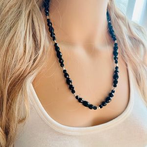 Black & silver Jewel Statement Necklace, Chunky 1 Strand Jewelry, silver necklace, gunmetal bib beaded necklace thick collar bead layering