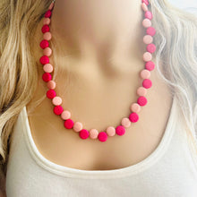 Load image into Gallery viewer, Hot Pink &amp; Blush Single Statement Necklace, Chunky Jewelry Big Beaded Necklace, dark pink Necklace, magenta Jewelry bubble