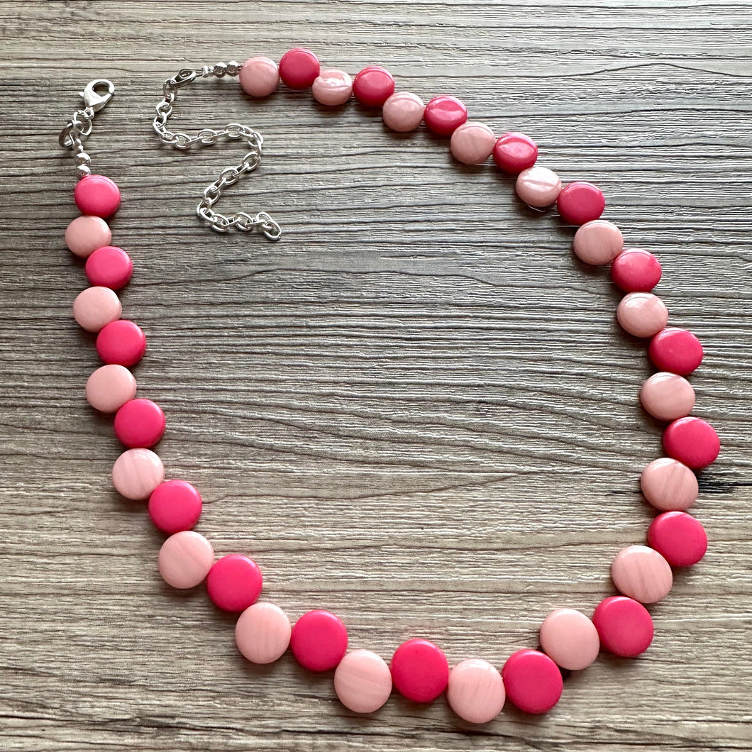 Hot Pink & Blush Single Statement Necklace, Chunky Jewelry Big Beaded Necklace, dark pink Necklace, magenta Jewelry bubble