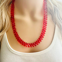 Load image into Gallery viewer, Pomegranate Seed Beaded statement necklace, extra chunky geometric bead red jewelry, glass long necklace jewelry, red jewelry set flutter