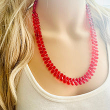 Load image into Gallery viewer, Pomegranate Seed Beaded statement necklace, extra chunky geometric bead red jewelry, glass long necklace jewelry, red jewelry set flutter