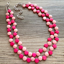 Load image into Gallery viewer, Hot &amp; Blush Pink Double Statement Necklace, Chunky Jewelry Big Beaded Necklace, dark pink Necklace, magenta Jewelry bubble