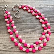 Load image into Gallery viewer, Hot &amp; Blush Pink Double Statement Necklace, Chunky Jewelry Big Beaded Necklace, dark pink Necklace, magenta Jewelry bubble